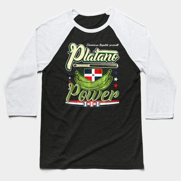 Dominican Republic Baseball Platano Power Flag Baseball T-Shirt by Vigo